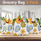Boho Flowers 3 Pack of Foldable Shopping Bags 3-Pack Shopping Bags Plants Printed Offshore