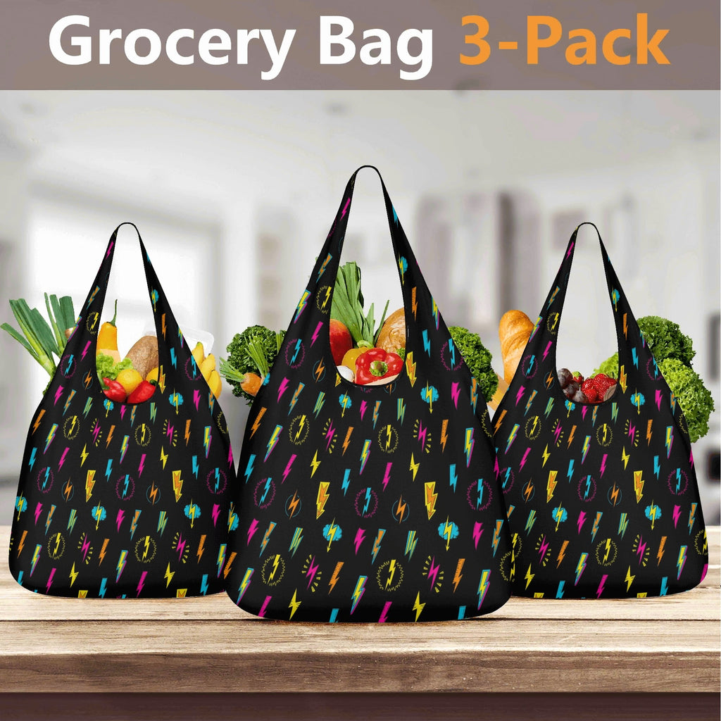 Fun Lightning 3 Pack of Foldable Shopping Bags 3-Pack Shopping Bags comic Printed Offshore
