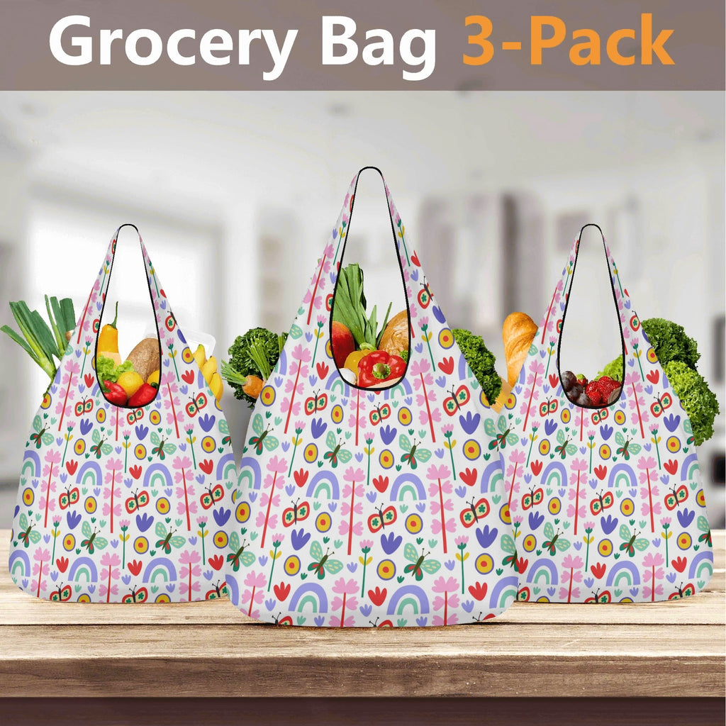 Rainbows And Butterflies 3 Pack of Foldable Shopping Bags 3-Pack Shopping Bags Printed Offshore