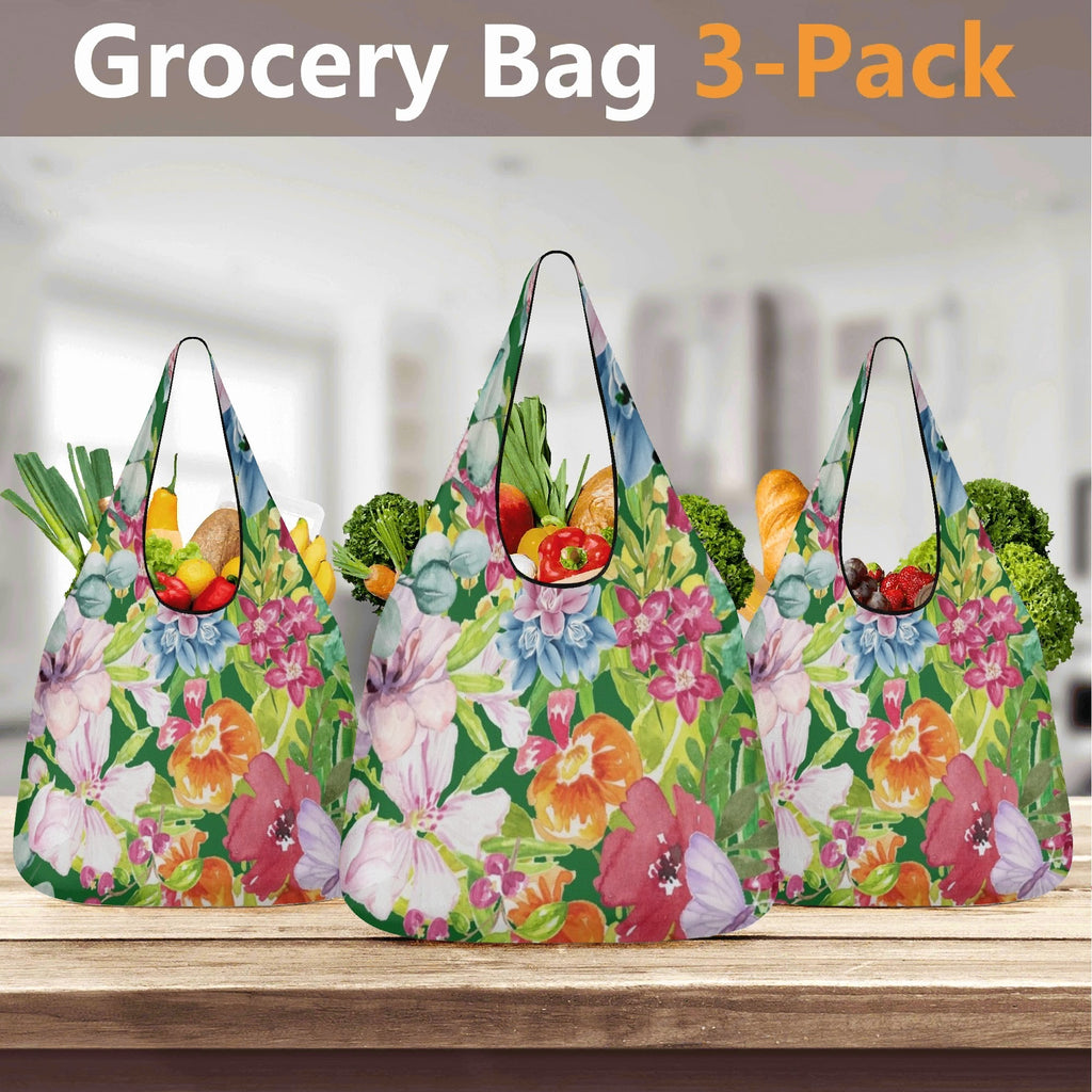 Bright Floral 3 Pack of Foldable Shopping Bags 3-Pack Shopping Bags Plants Printed Offshore