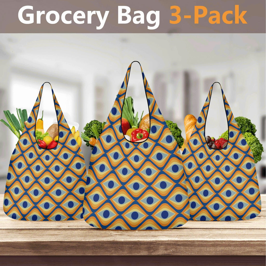 Retro Eyes 3 Pack of Foldable Shopping Bags 3-Pack Shopping Bags Printed Offshore Retro