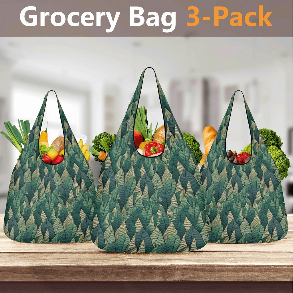 Leaf Pattern 3 Pack of Foldable Shopping Bags 3-Pack Shopping Bags Plants Printed Offshore