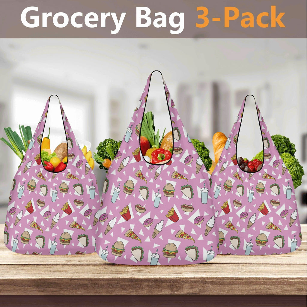 Fast Food 3 Pack of Foldable Shopping Bags 3-Pack Shopping Bags Food Printed Offshore