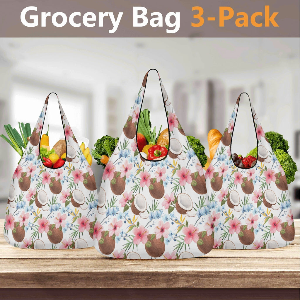 Coconuts 3 Pack of Foldable Shopping Bags 3-Pack Shopping Bags Food Printed Offshore