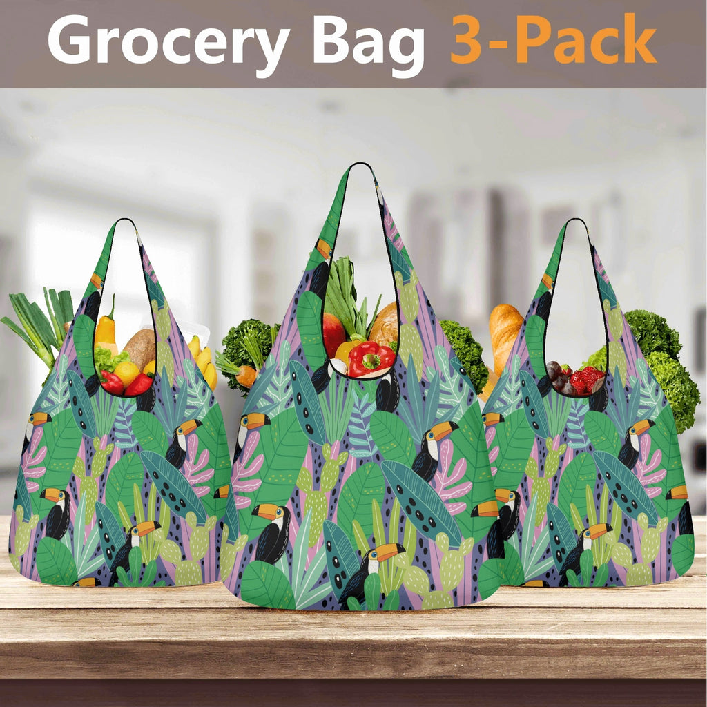 Bright Toucans 3 Pack of Foldable Shopping Bags 3-Pack Shopping Bags animal Printed Offshore
