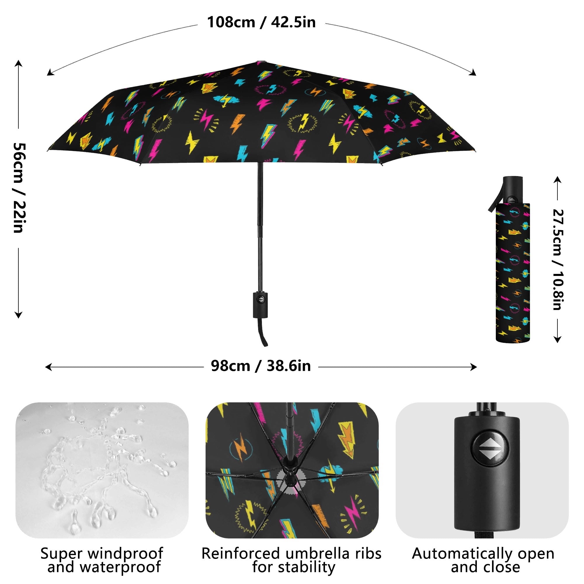 Fun Lightning Compact Automatic Umbrella Compact Automatic Umbrella comic Printed Offshore