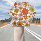 Vintage Orange Flowers Compact Automatic Umbrella Compact Automatic Umbrella Plants Printed Offshore Retro