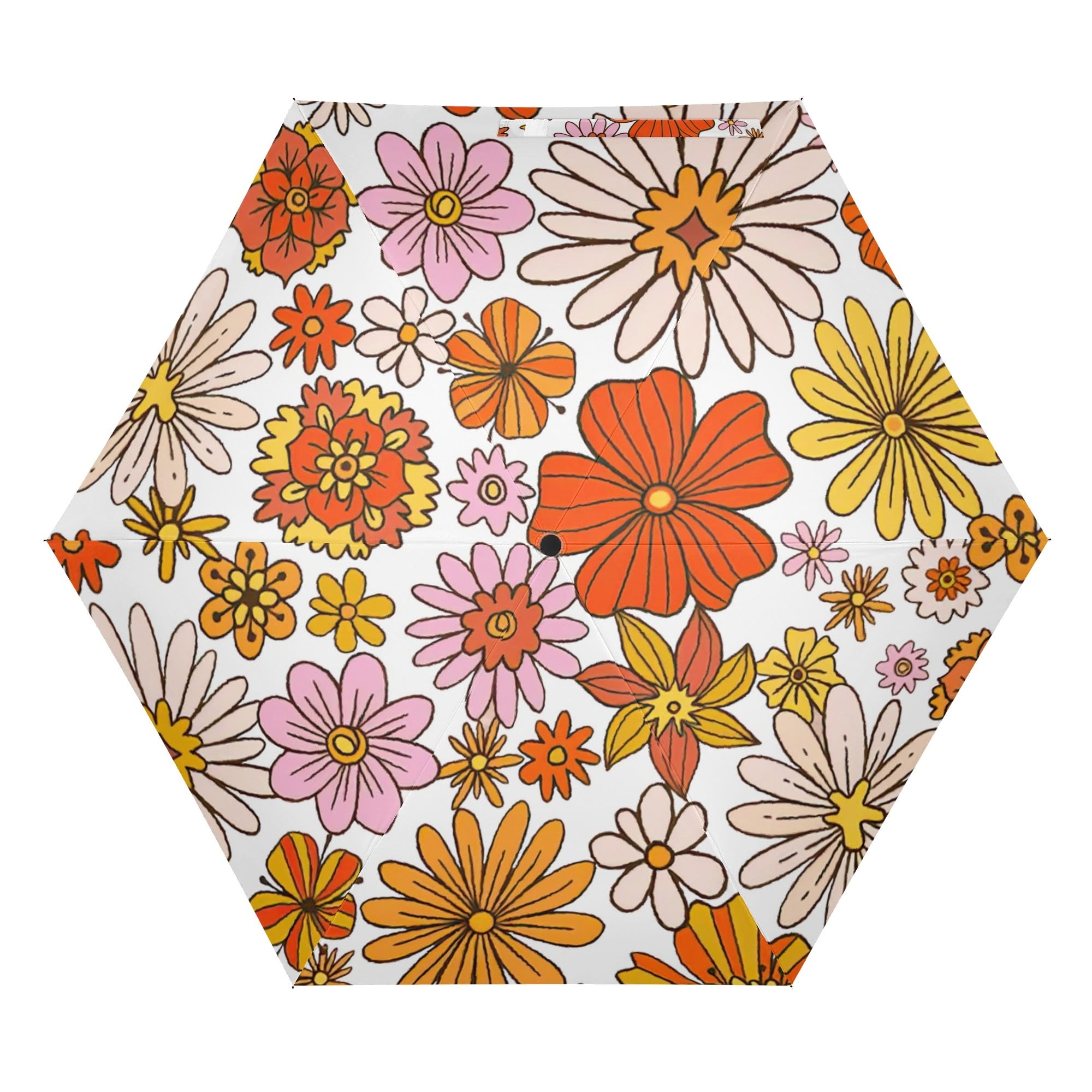 Vintage Orange Flowers Compact Automatic Umbrella Compact Automatic Umbrella Plants Printed Offshore Retro