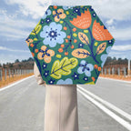 Retro Boho Flowers Compact Automatic Umbrella Compact Automatic Umbrella Plants Printed Offshore