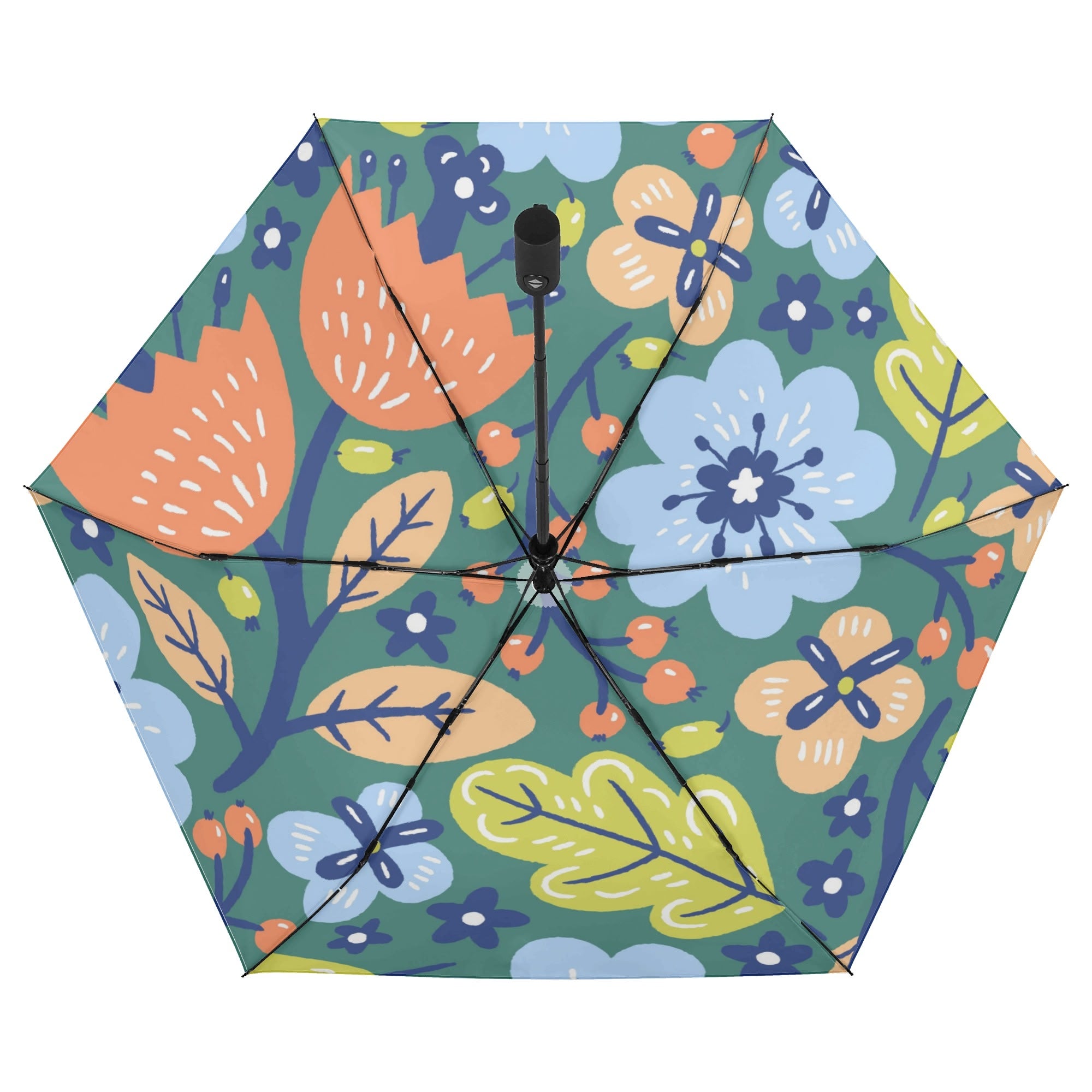 Retro Boho Flowers Compact Automatic Umbrella Compact Automatic Umbrella Plants Printed Offshore