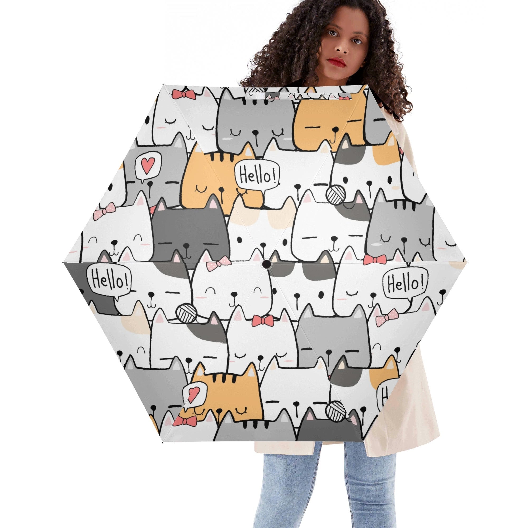 Cat Hello Compact Automatic Umbrella Default Title Compact Automatic Umbrella animal Printed Offshore