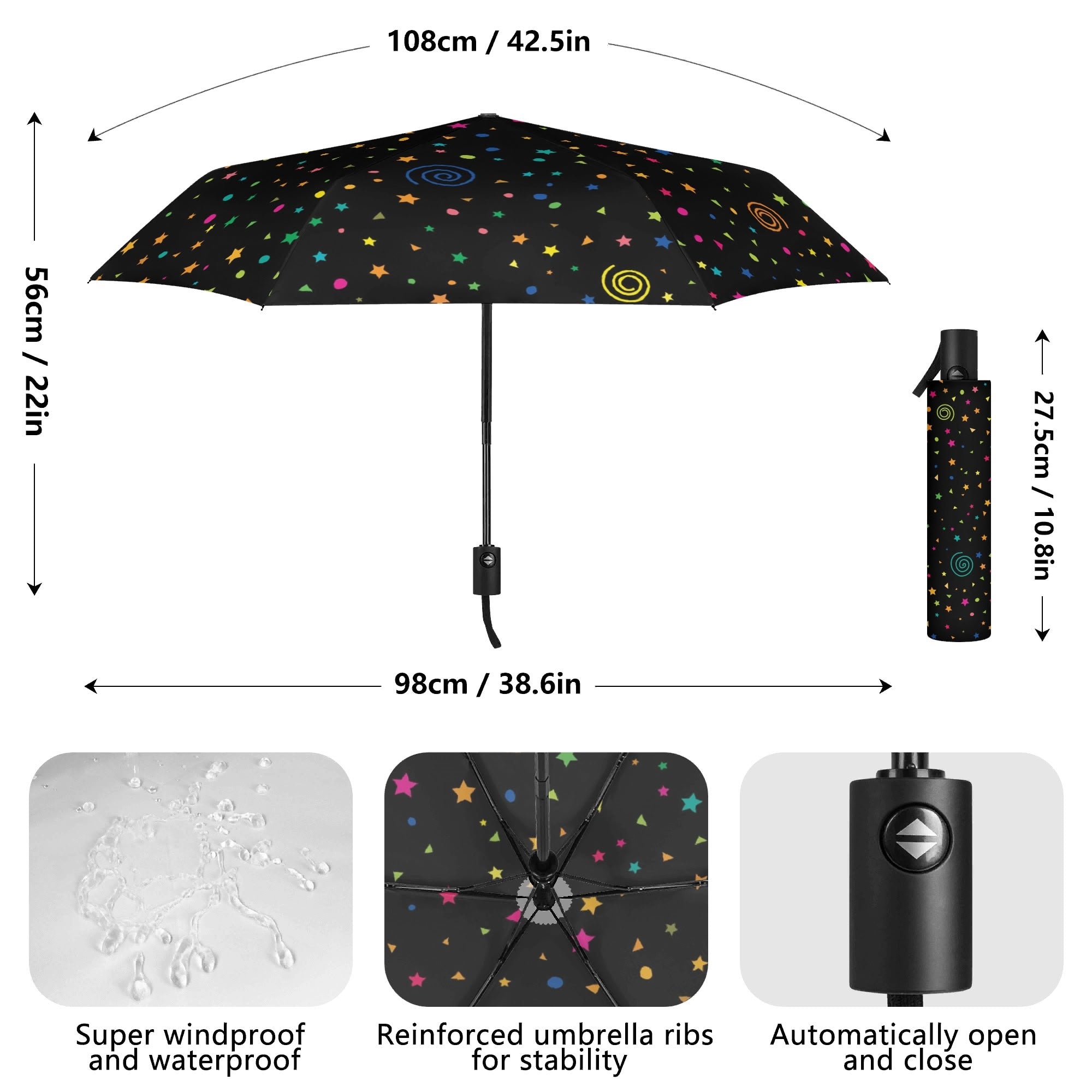 Stars And Swirls Compact Automatic Umbrella Compact Automatic Umbrella Printed Offshore