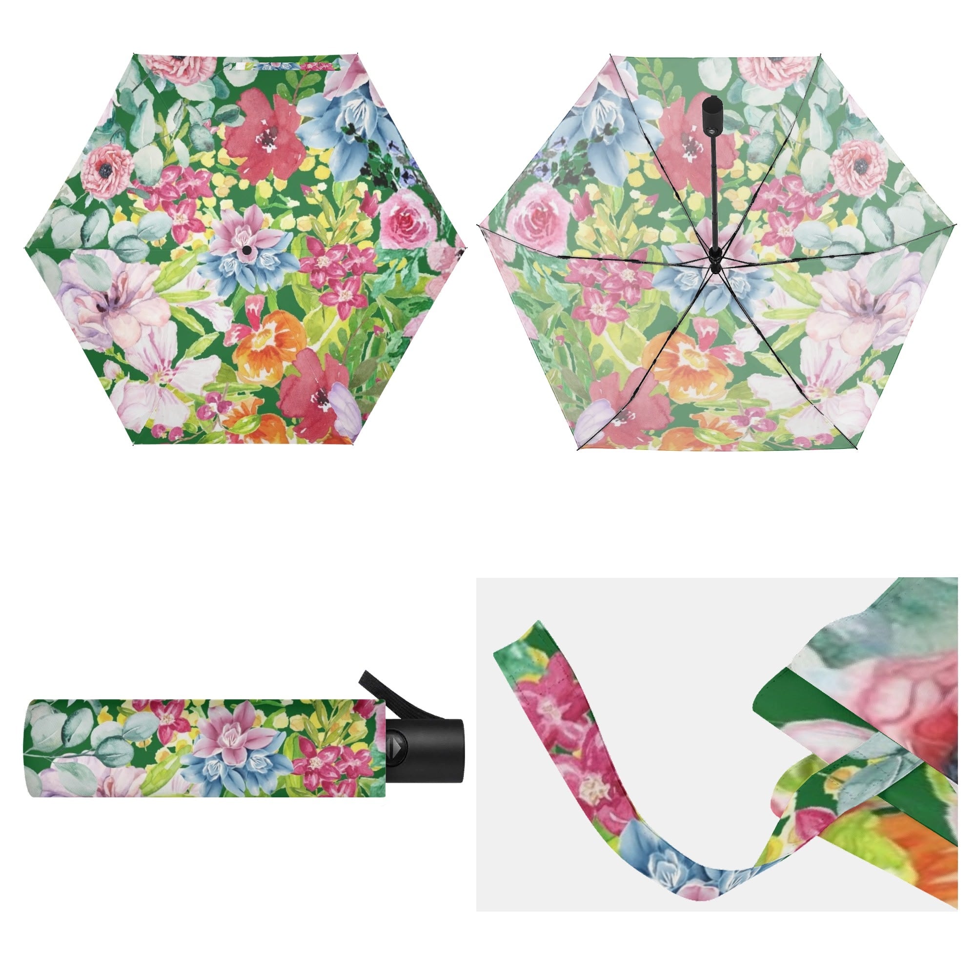 Bright Floral Compact Automatic Umbrella Compact Automatic Umbrella Plants Printed Offshore