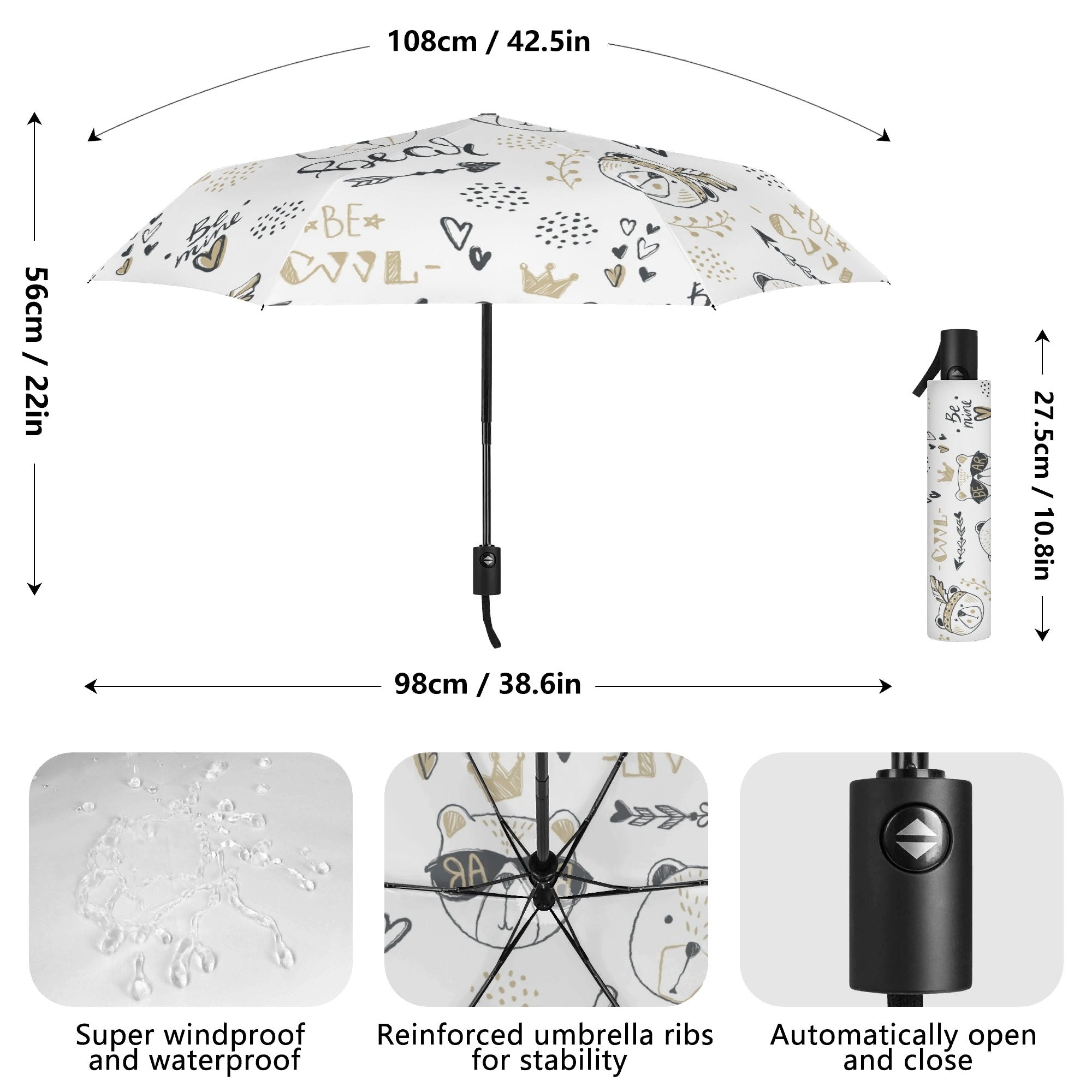 Bears Compact Automatic Umbrella Compact Automatic Umbrella animal Printed Offshore