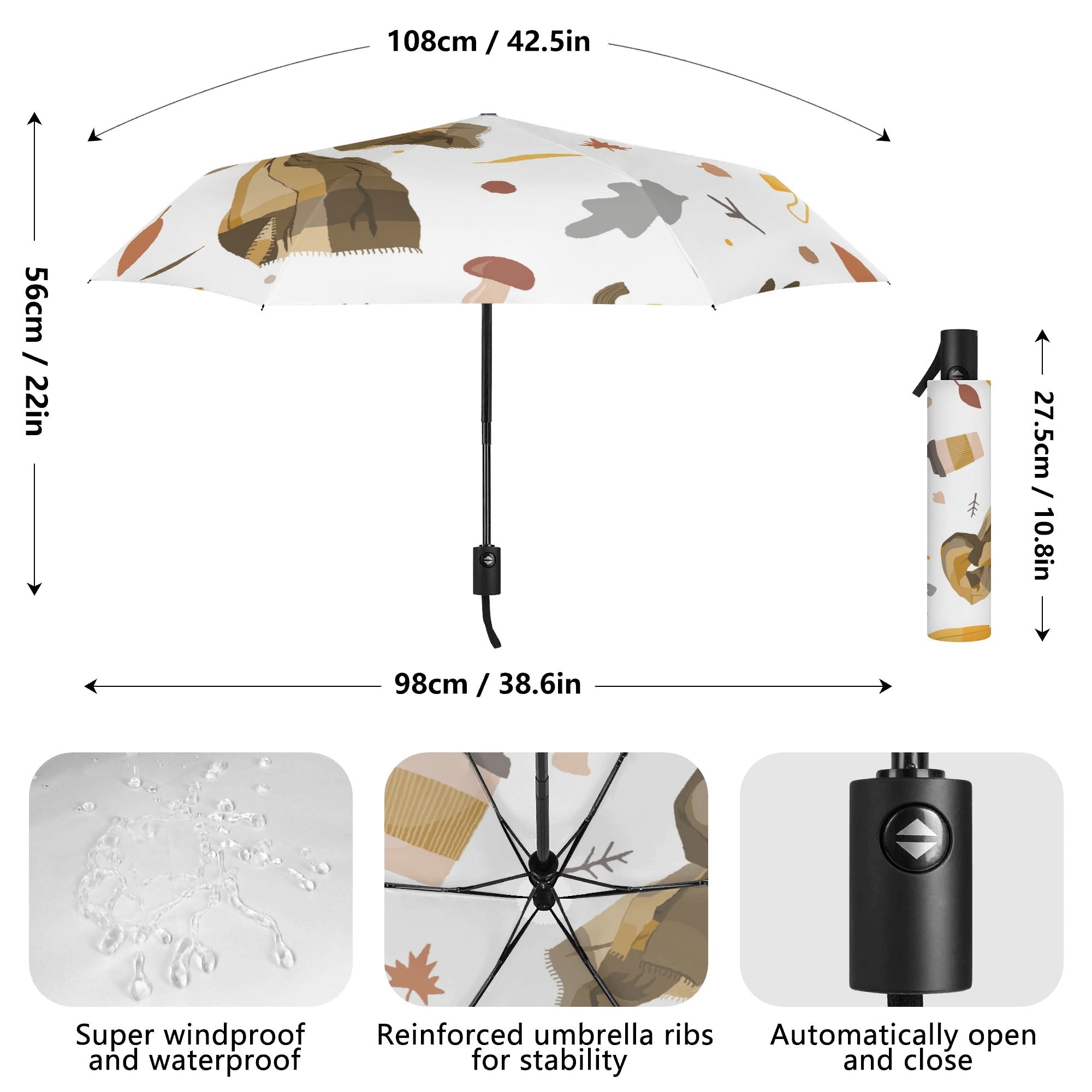 Autumn Compact Automatic Umbrella Compact Automatic Umbrella Printed Offshore