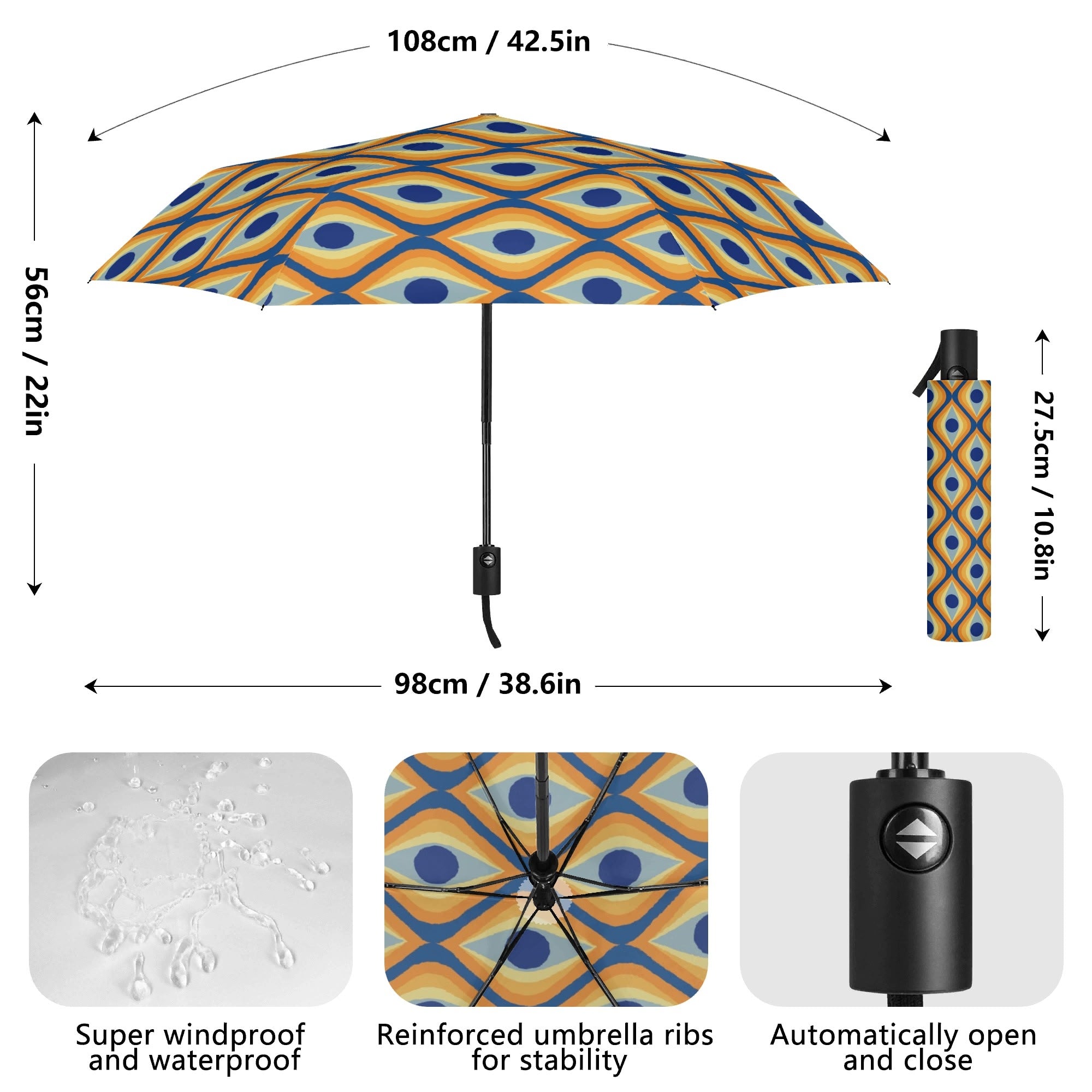 Retro Eyes Compact Automatic Umbrella Compact Automatic Umbrella Printed Offshore Retro