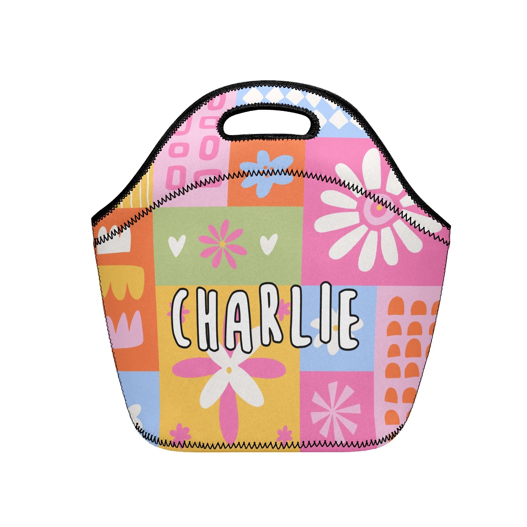 Personalised - Flower Patchwork - Neoprene Lunch Bag Default Title Personalised Neoprene Lunch Bags Plants Printed Offshore