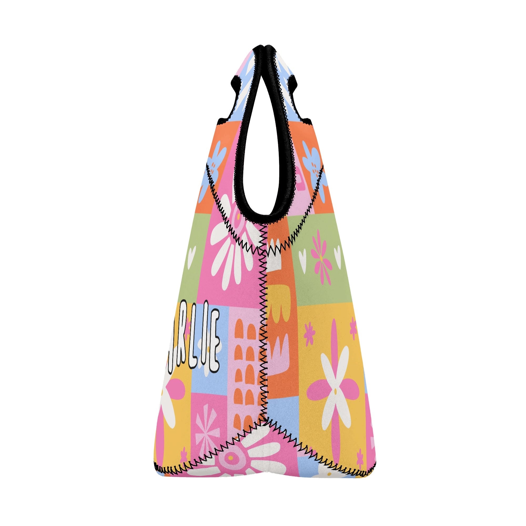 Personalised - Flower Patchwork - Neoprene Lunch Bag Personalised Neoprene Lunch Bags Plants Printed Offshore