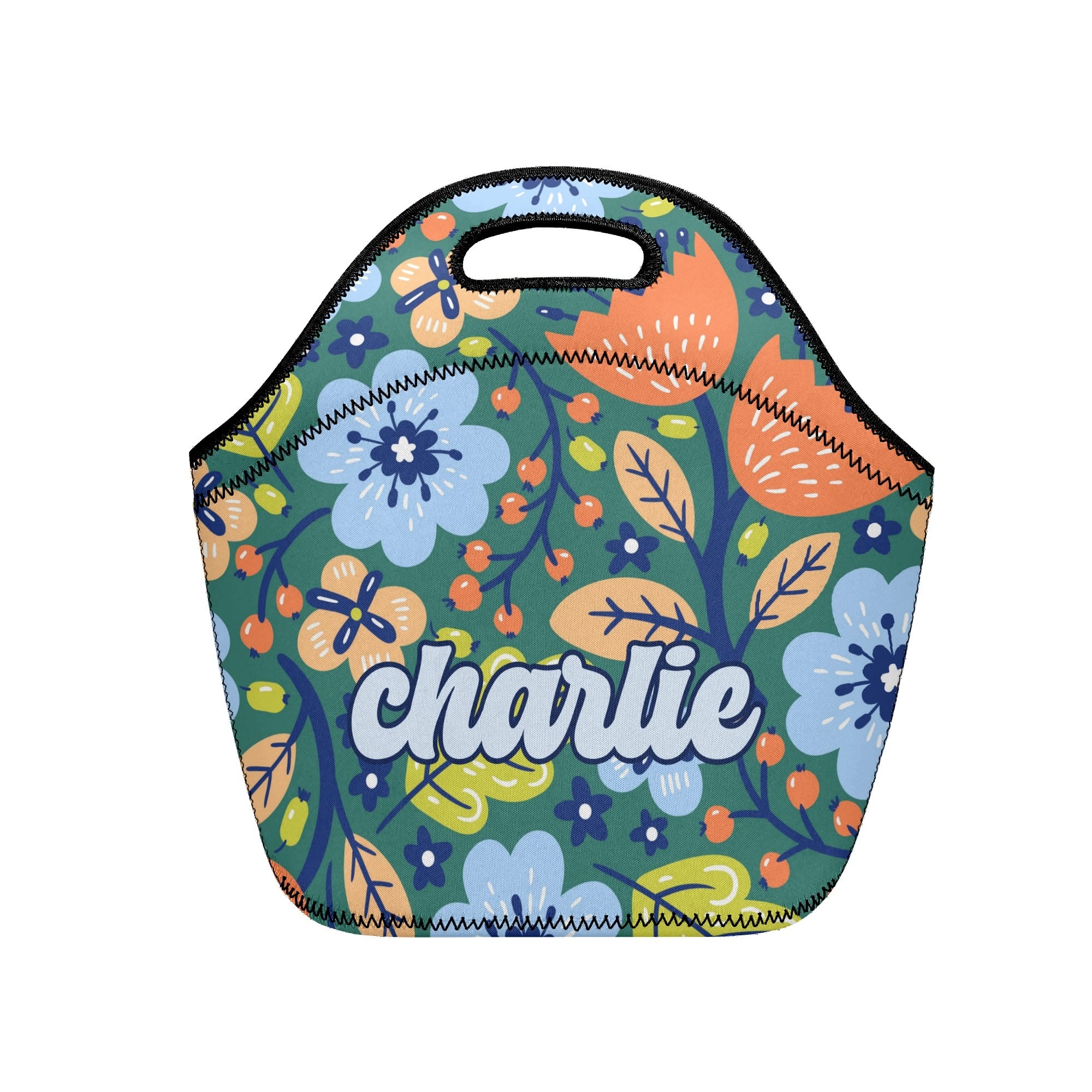 Personalised - Retro Boho Flowers - Neoprene Lunch Bag Default Title Personalised Neoprene Lunch Bags Plants Printed Offshore Retro