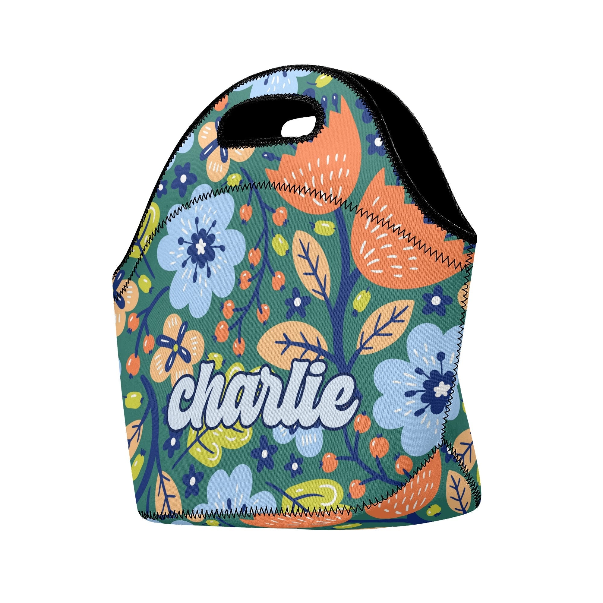 Personalised - Retro Boho Flowers - Neoprene Lunch Bag Personalised Neoprene Lunch Bags Plants Printed Offshore Retro