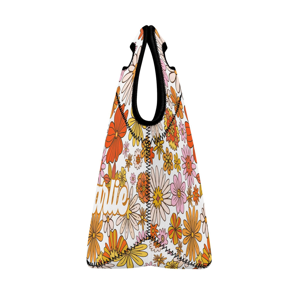 Personalised Vintage Orange Flower Neoprene Lunch Bag Personalised Neoprene Lunch Bags Plants Printed Offshore Retro