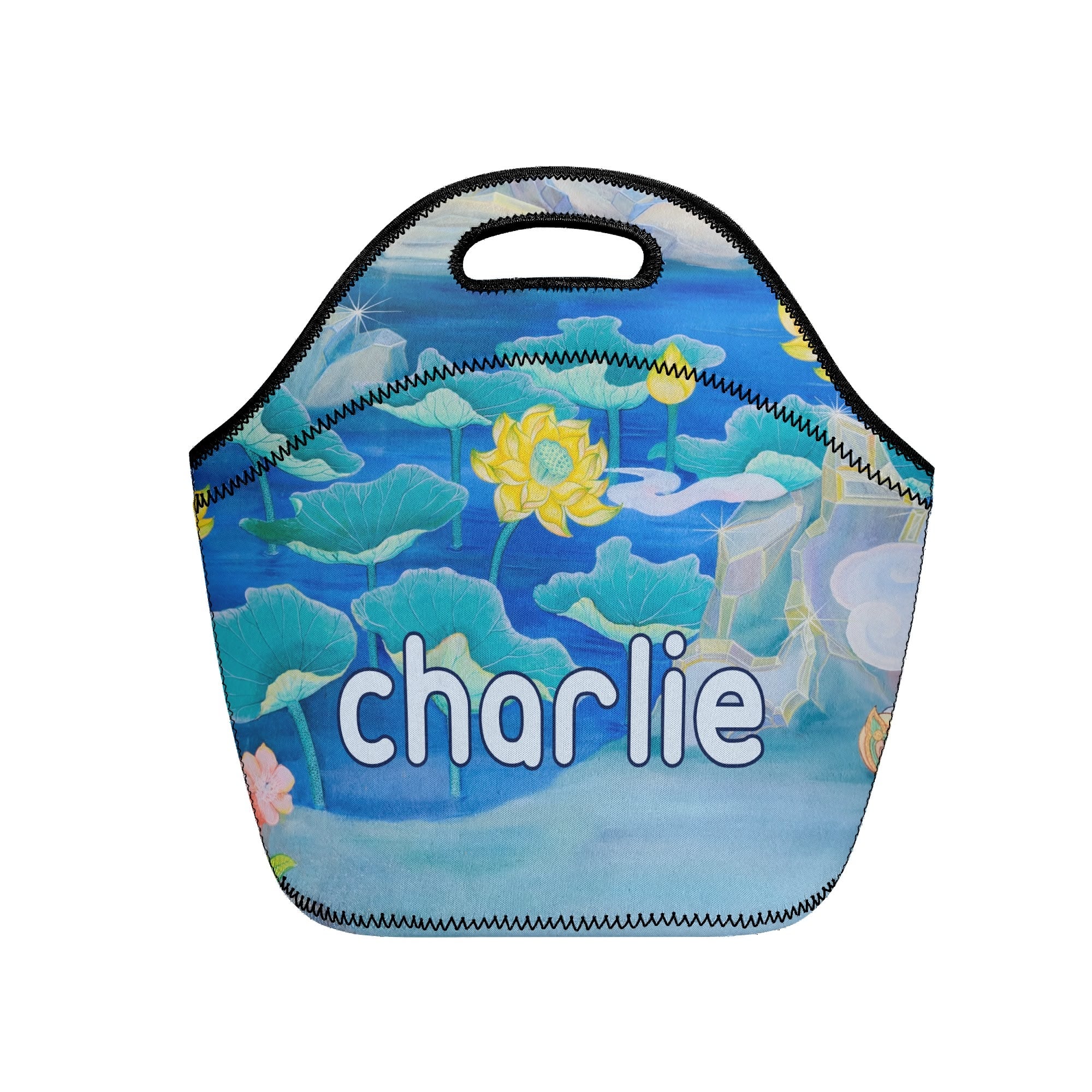 Personalised - Water Flower - Neoprene Lunch Bag Default Title Personalised Neoprene Lunch Bags Plants Printed Offshore
