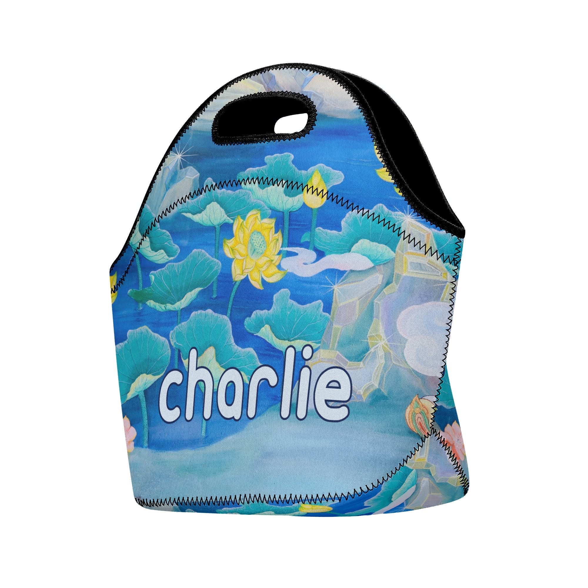 Personalised - Water Flower - Neoprene Lunch Bag Personalised Neoprene Lunch Bags Plants Printed Offshore