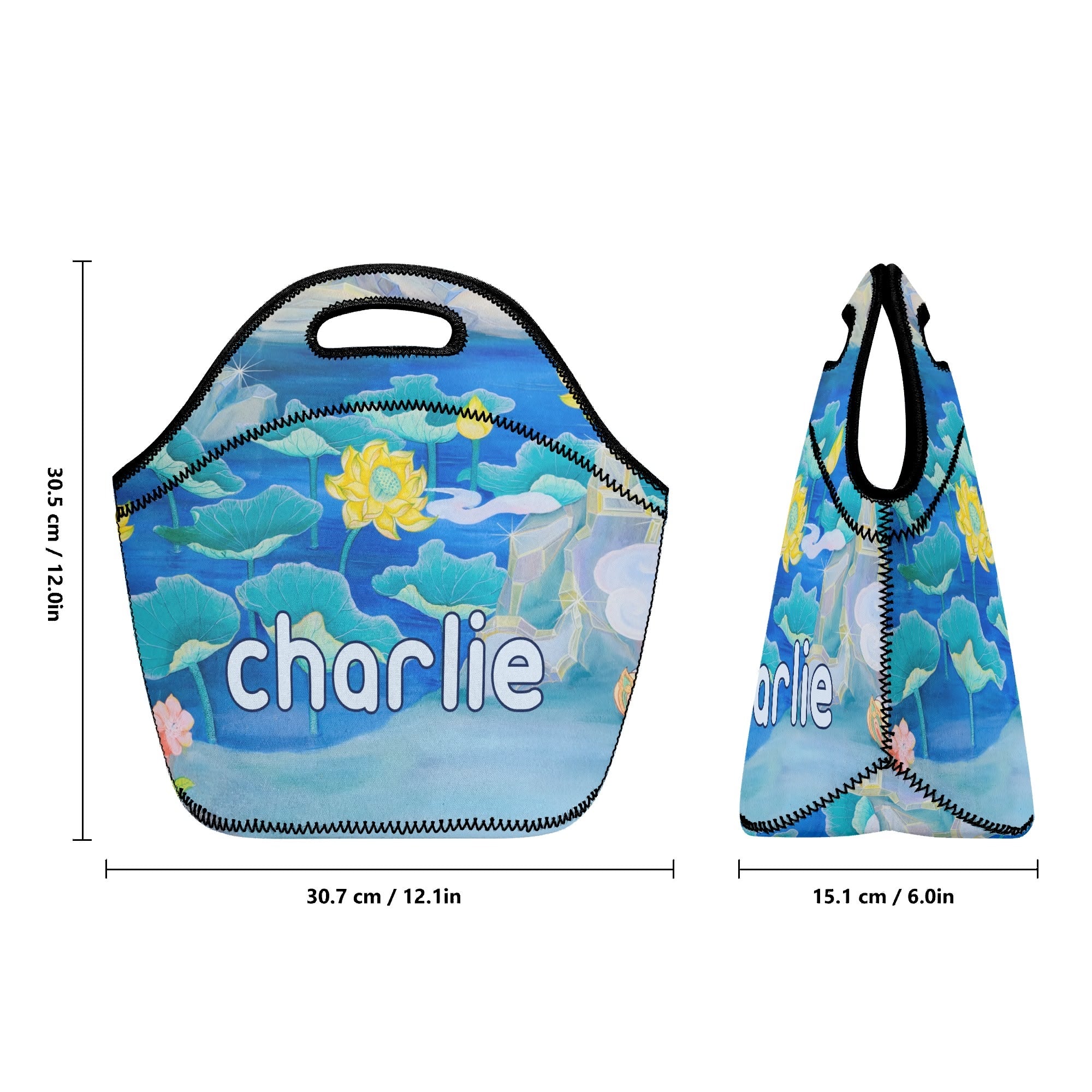 Personalised - Water Flower - Neoprene Lunch Bag Personalised Neoprene Lunch Bags Plants Printed Offshore