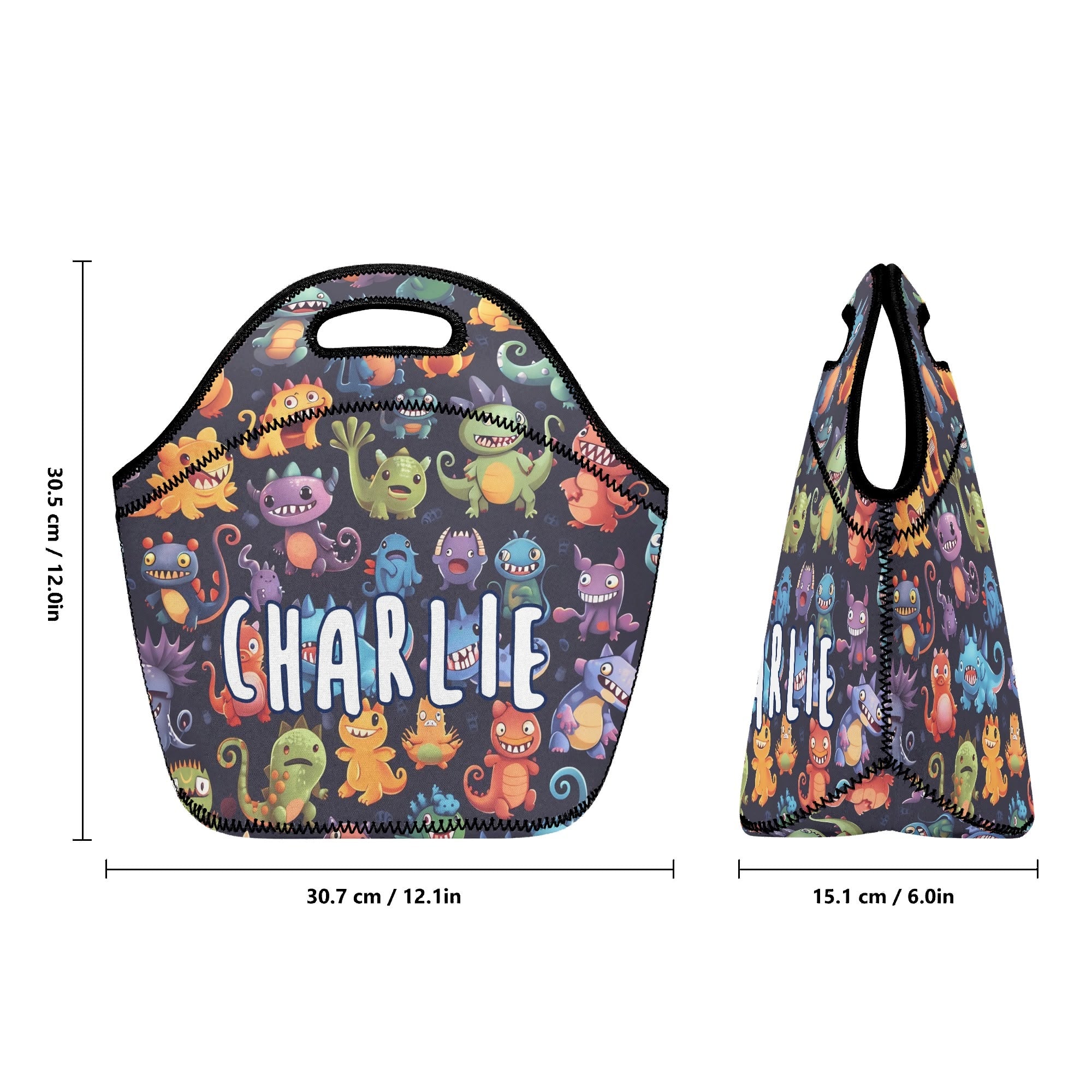 Personalised - Monster Mania - Neoprene Lunch Bag Personalised Neoprene Lunch Bags Printed Offshore Sci Fi