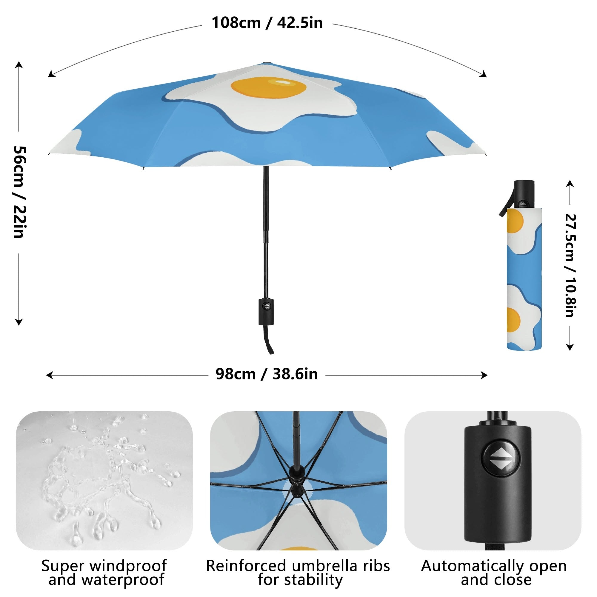 Fried Eggs Compact Automatic Umbrella Compact Automatic Umbrella Food Printed Offshore