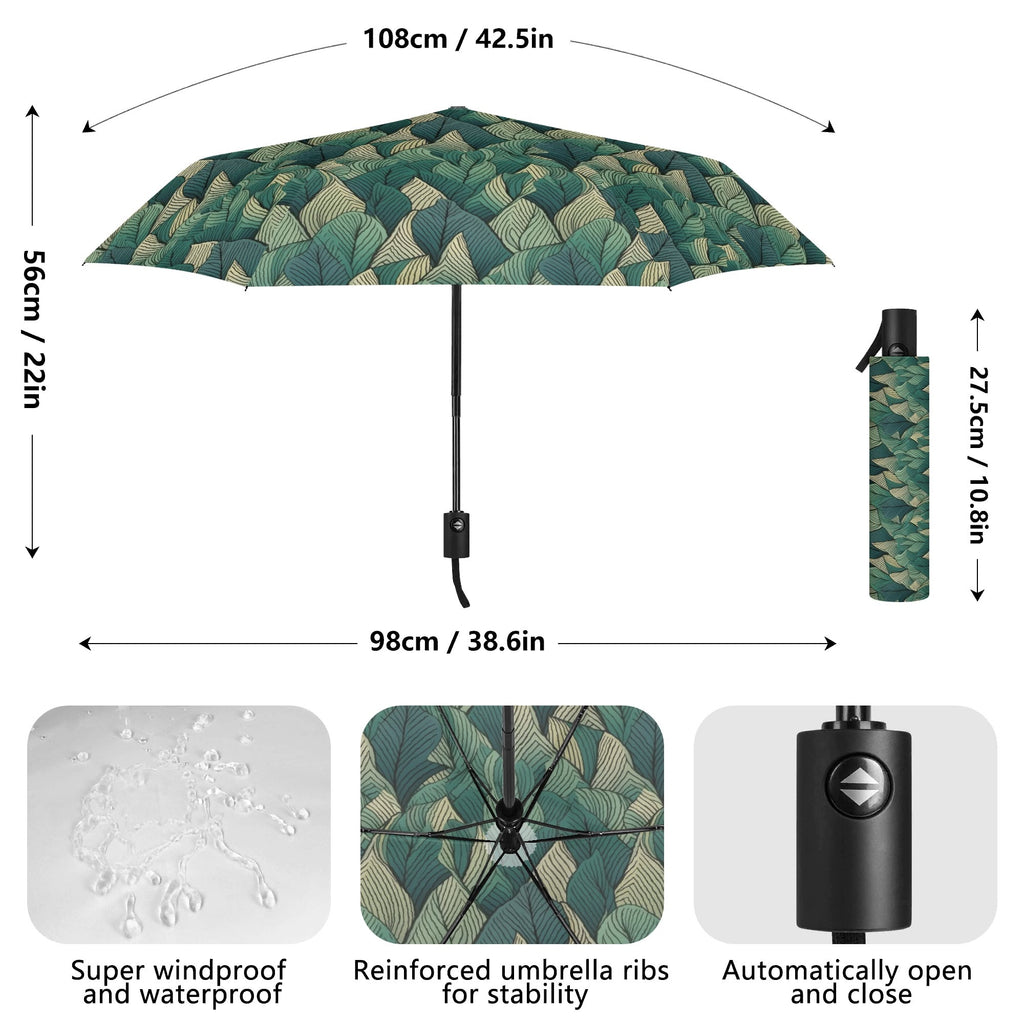 Leaf Pattern Compact Automatic Umbrella Compact Automatic Umbrella Plants Printed Offshore