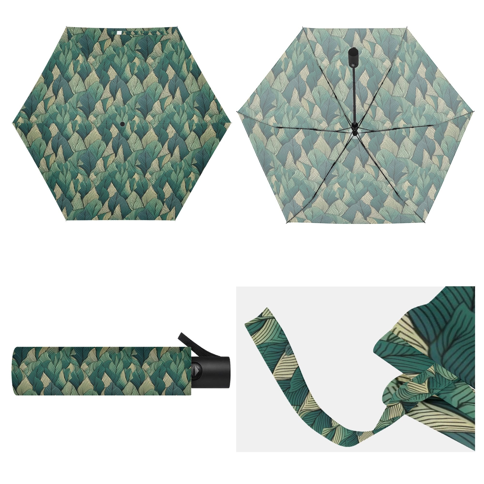 Leaf Pattern Compact Automatic Umbrella Compact Automatic Umbrella Plants Printed Offshore