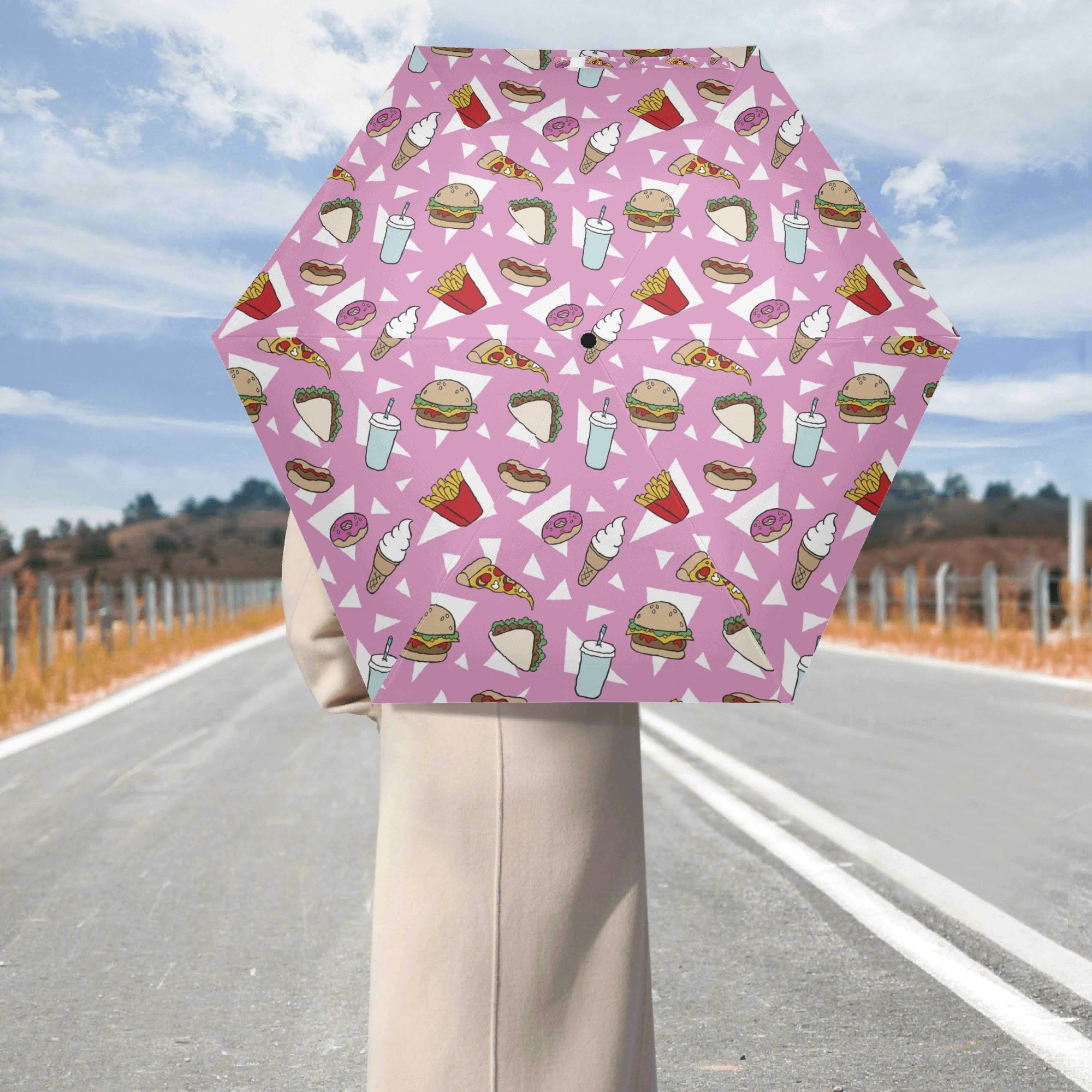 Fast Food Compact Automatic Umbrella Compact Automatic Umbrella Food Printed Offshore
