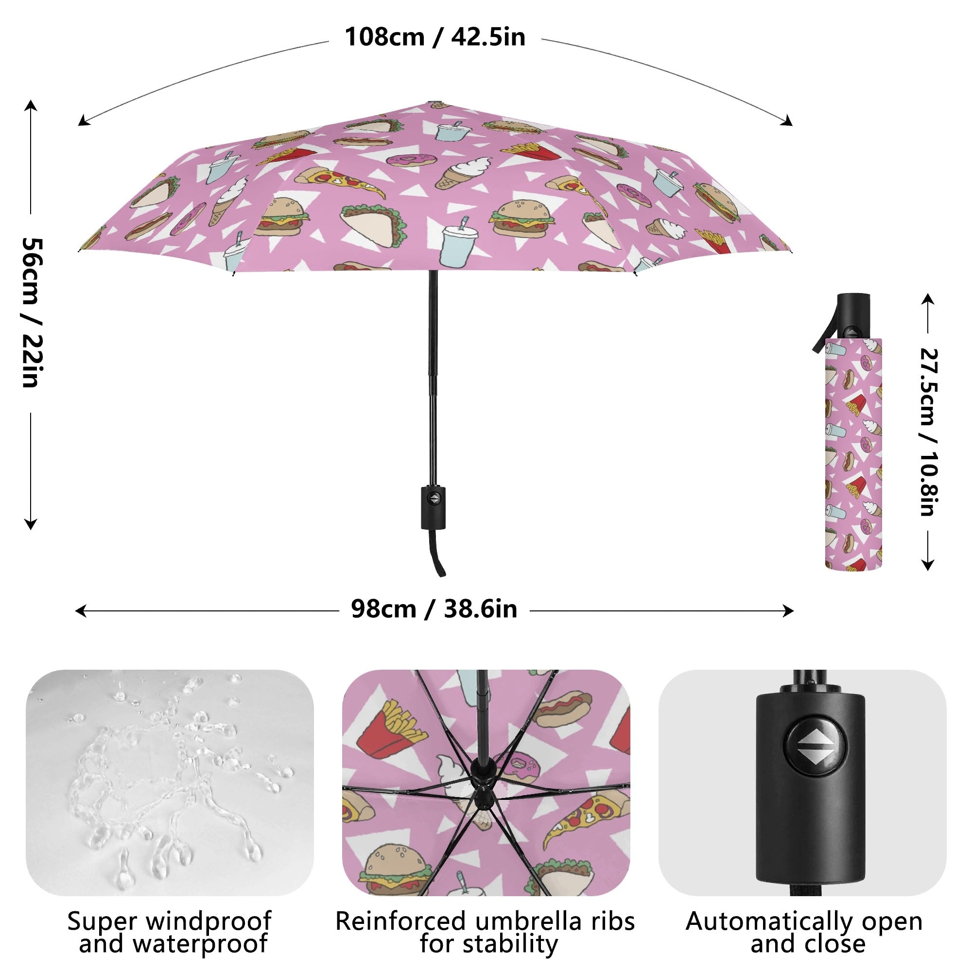 Fast Food Compact Automatic Umbrella Compact Automatic Umbrella Food Printed Offshore