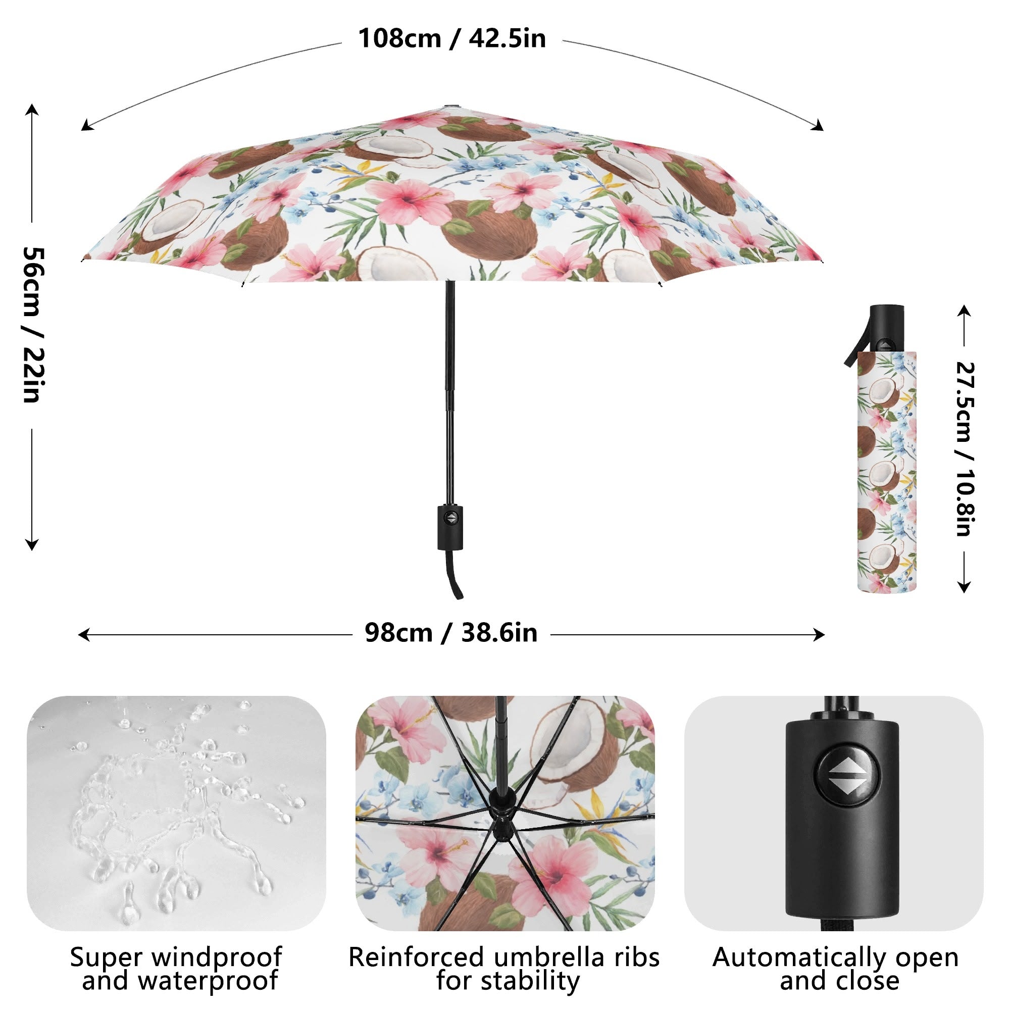 Coconuts Compact Automatic Umbrella Compact Automatic Umbrella Food Printed Offshore