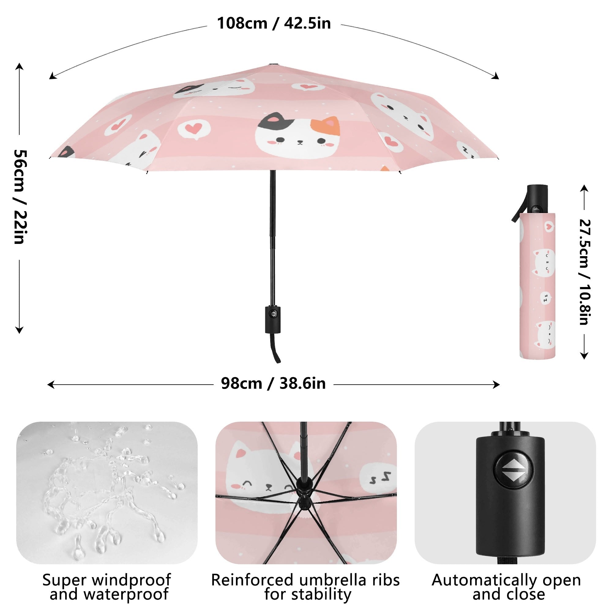 Pink Cats Compact Automatic Umbrella Compact Automatic Umbrella animal Printed Offshore