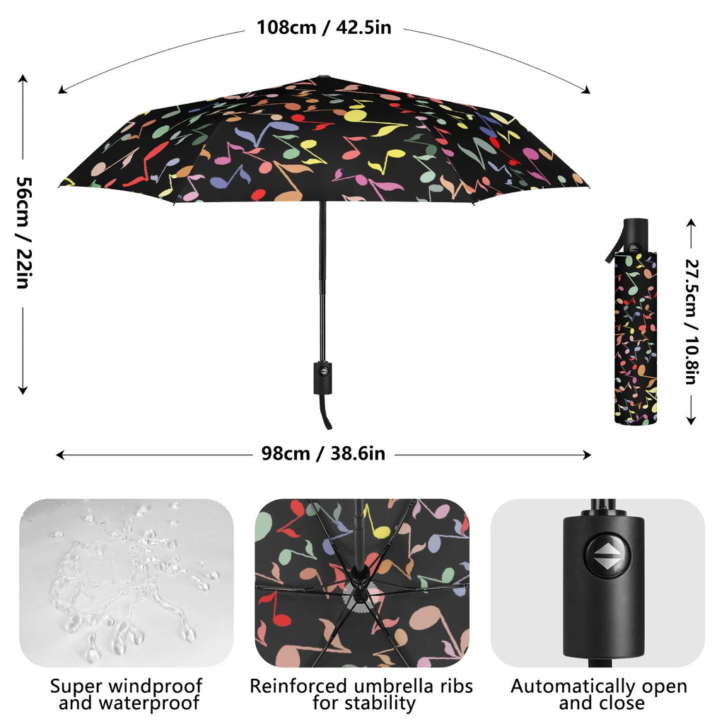 Quavers, Music Notes Compact Automatic Umbrella Compact Automatic Umbrella Music Printed Offshore