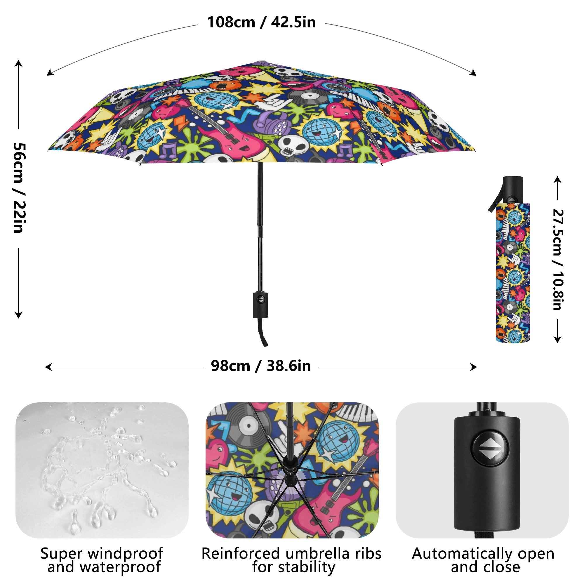 Sticker Music Compact Automatic Umbrella Compact Automatic Umbrella Music Printed Offshore