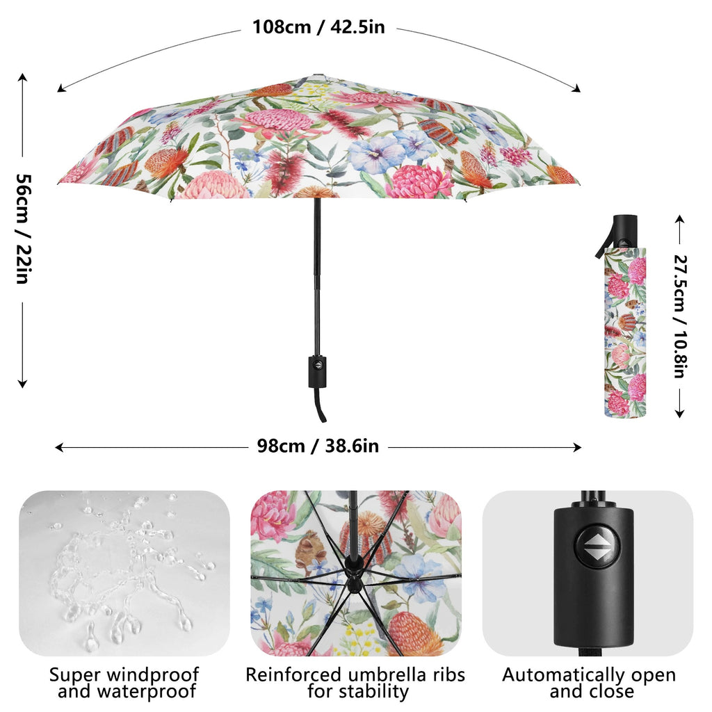 Australian Flowers Compact Automatic Umbrella Compact Automatic Umbrella Plants Printed Offshore