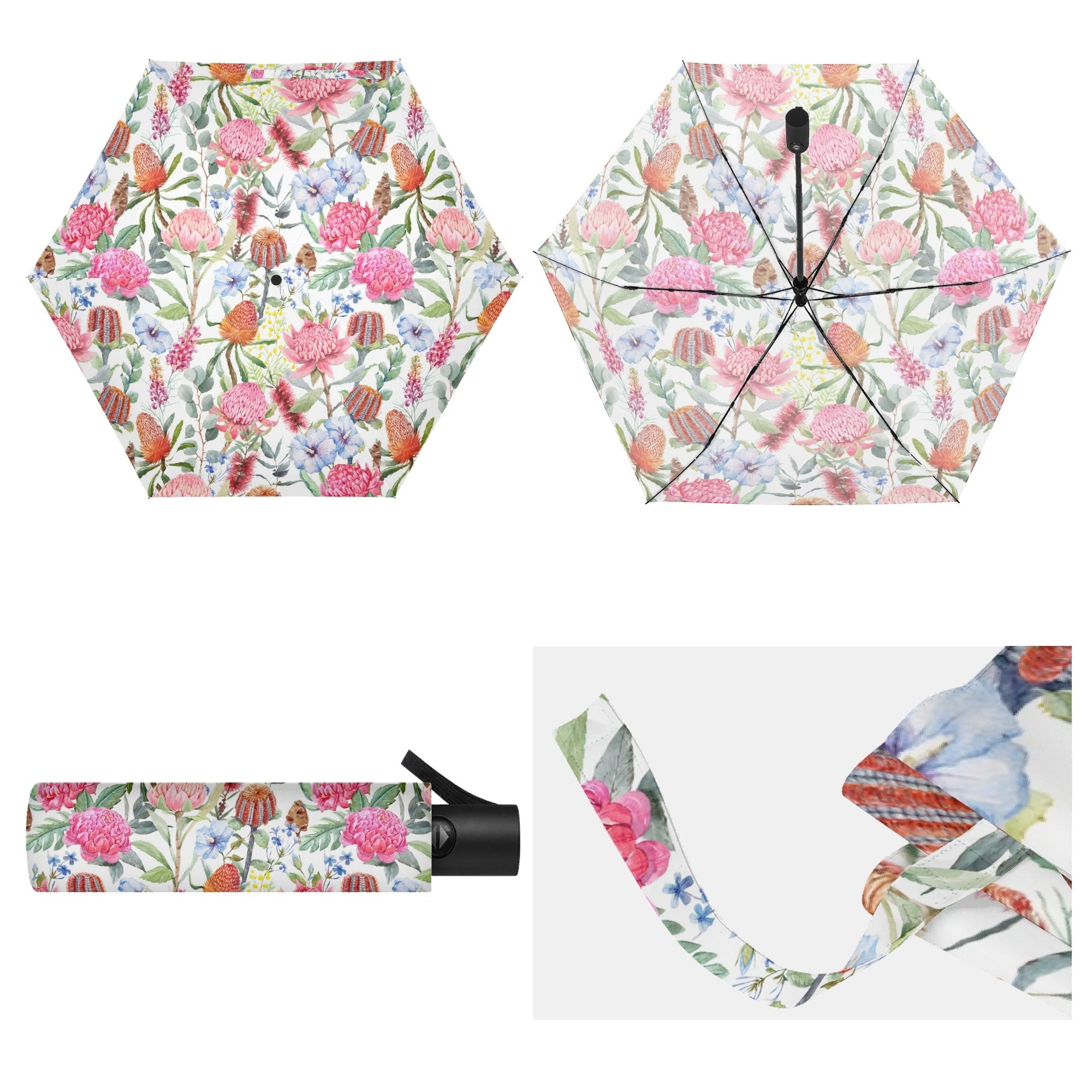 Australian Flowers Compact Automatic Umbrella Compact Automatic Umbrella Plants Printed Offshore