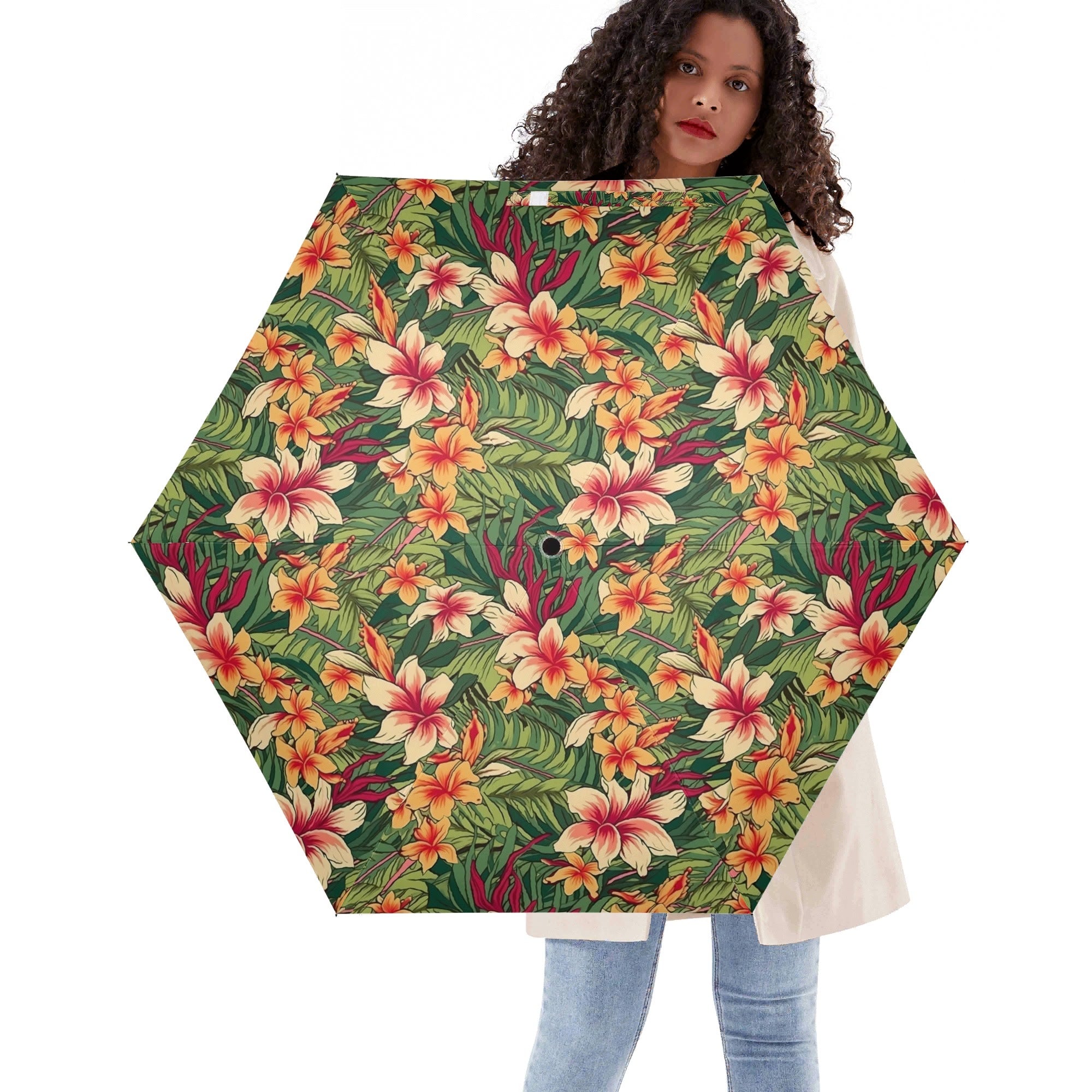 Vintage Hawaiian Floral Compact Automatic Umbrella Default Title Compact Automatic Umbrella Plants Printed Offshore