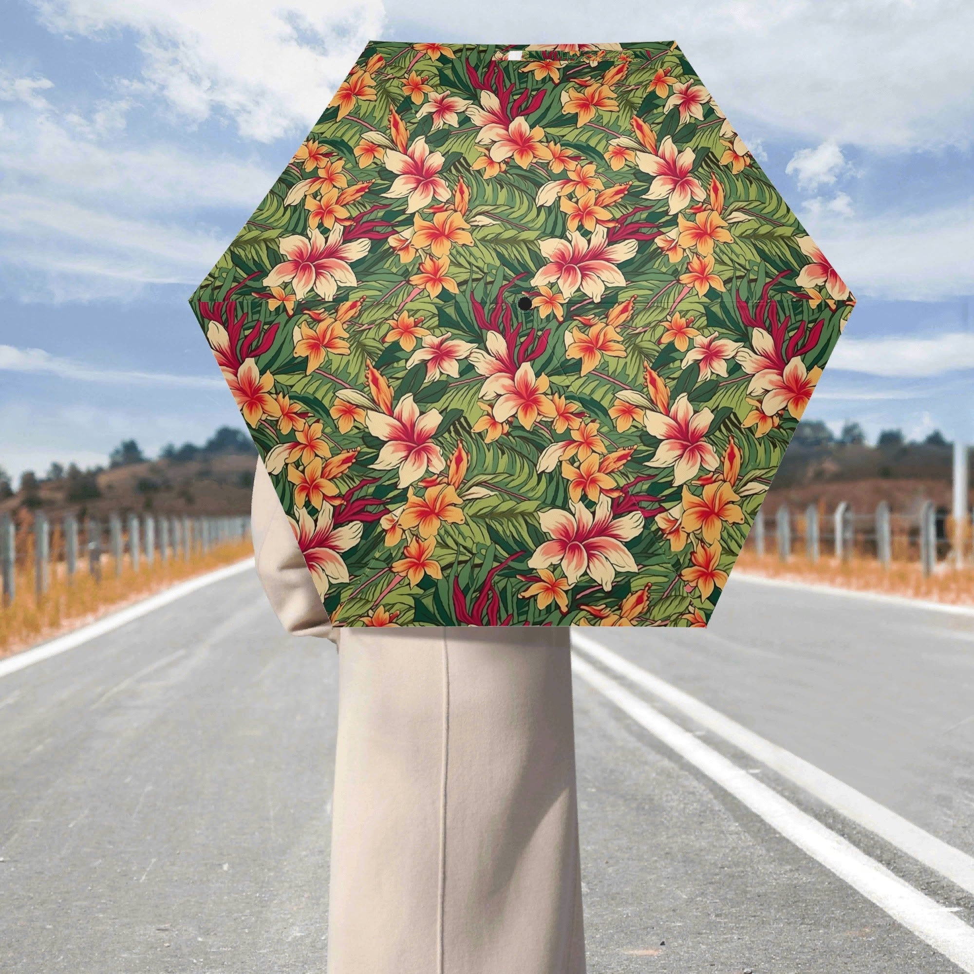 Vintage Hawaiian Floral Compact Automatic Umbrella Compact Automatic Umbrella Plants Printed Offshore