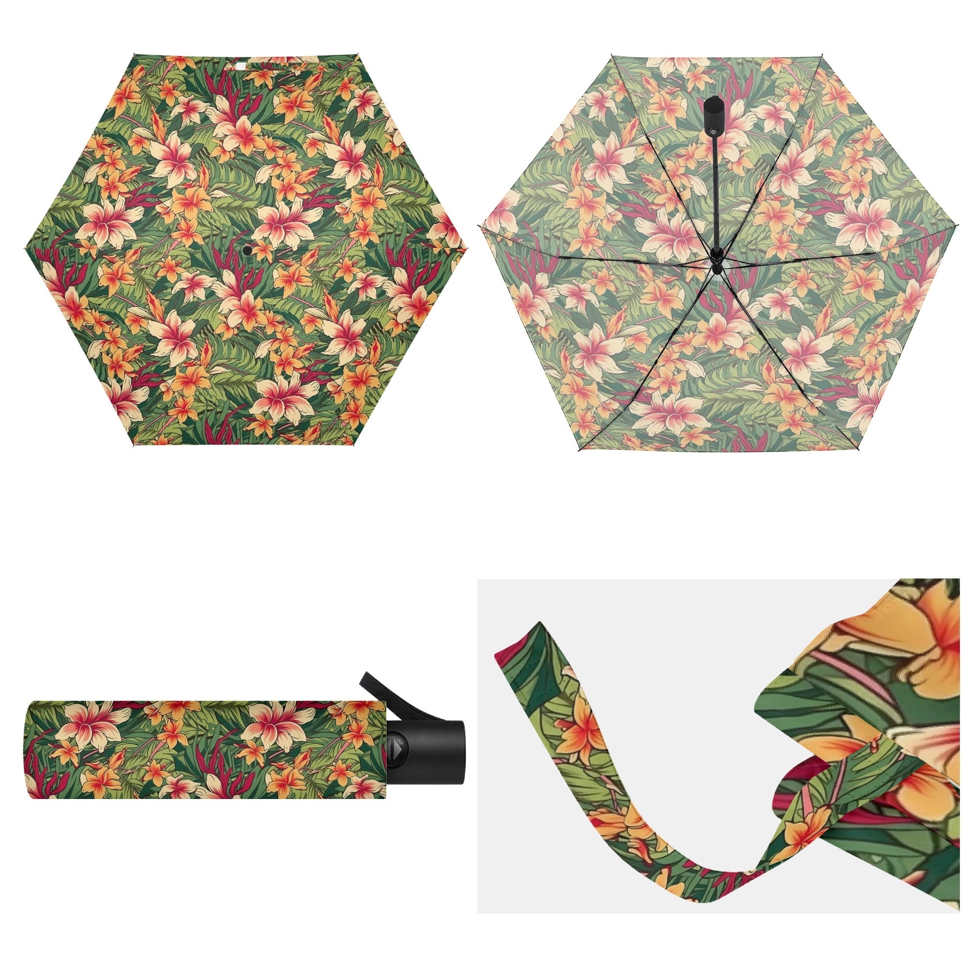 Vintage Hawaiian Floral Compact Automatic Umbrella Compact Automatic Umbrella Plants Printed Offshore