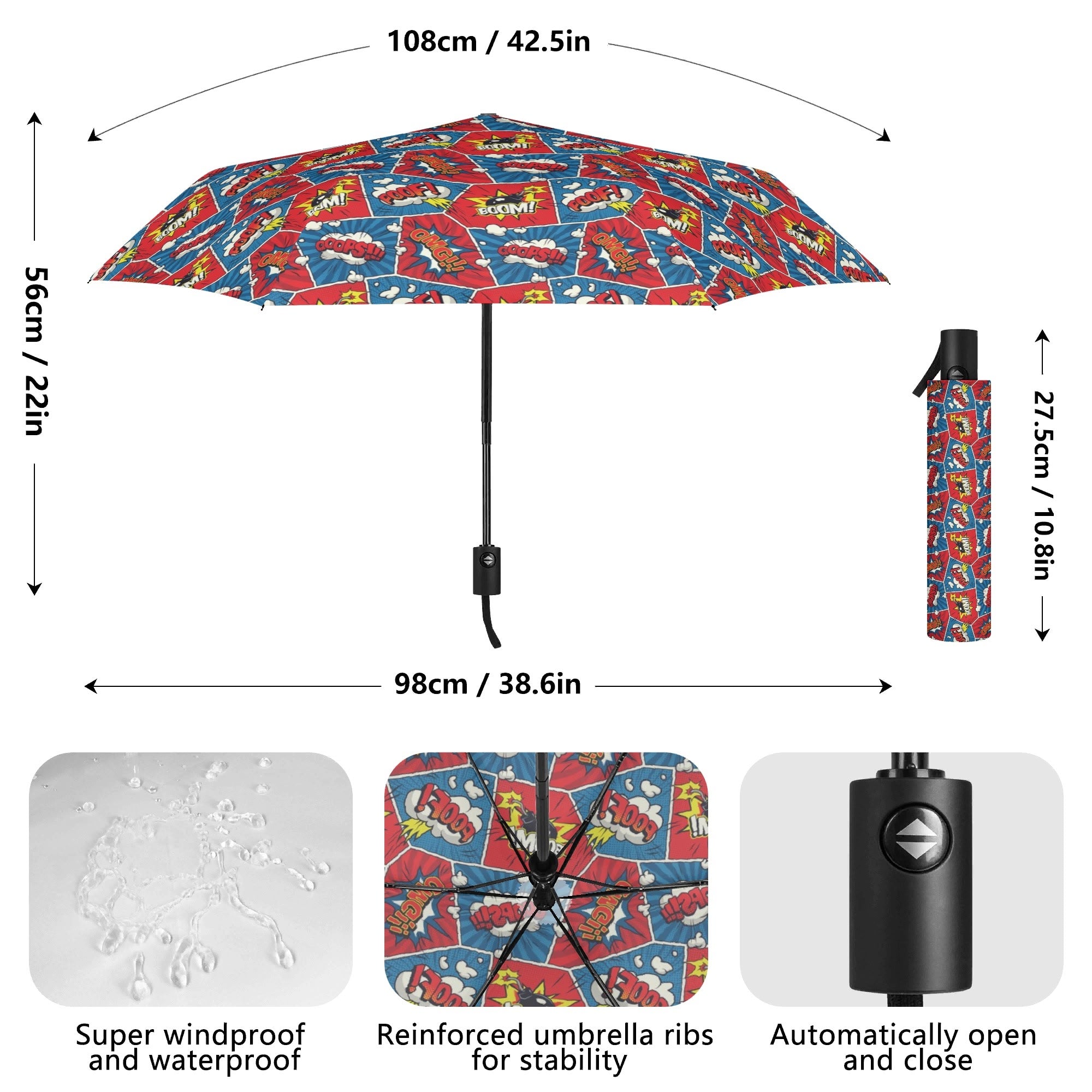 Comic Book Cells Compact Automatic Umbrella Compact Automatic Umbrella comic Printed Offshore