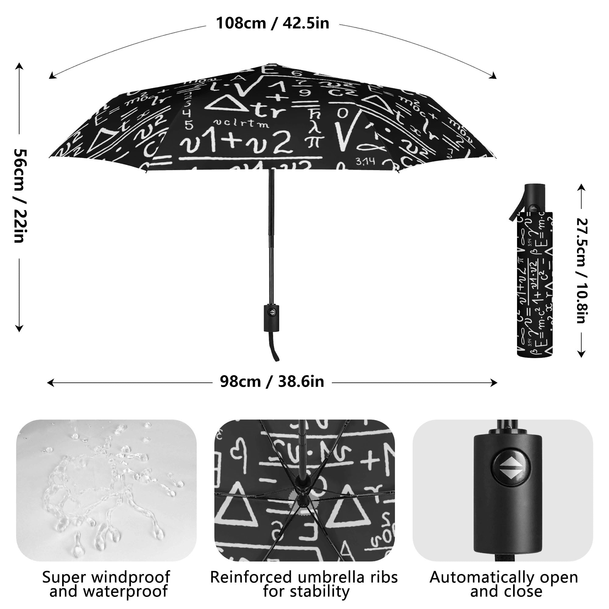 Mathematics Compact Automatic Umbrella Compact Automatic Umbrella Maths Printed Offshore