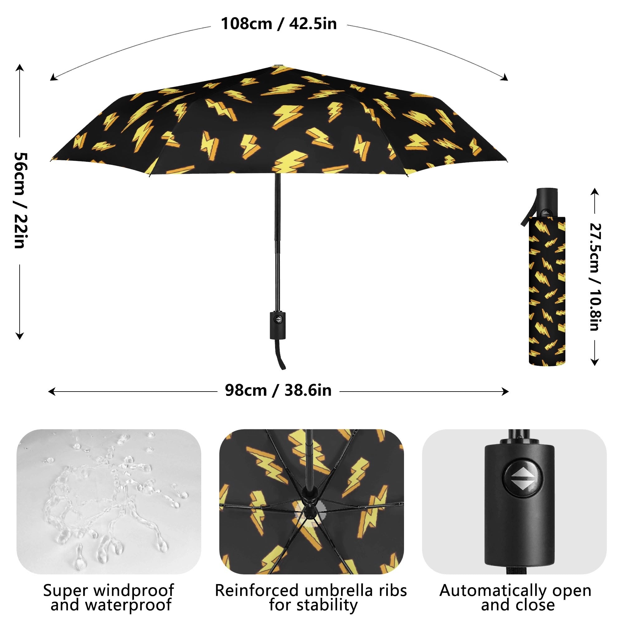 Lightning Bolts Compact Automatic Umbrella Compact Automatic Umbrella comic Printed Offshore
