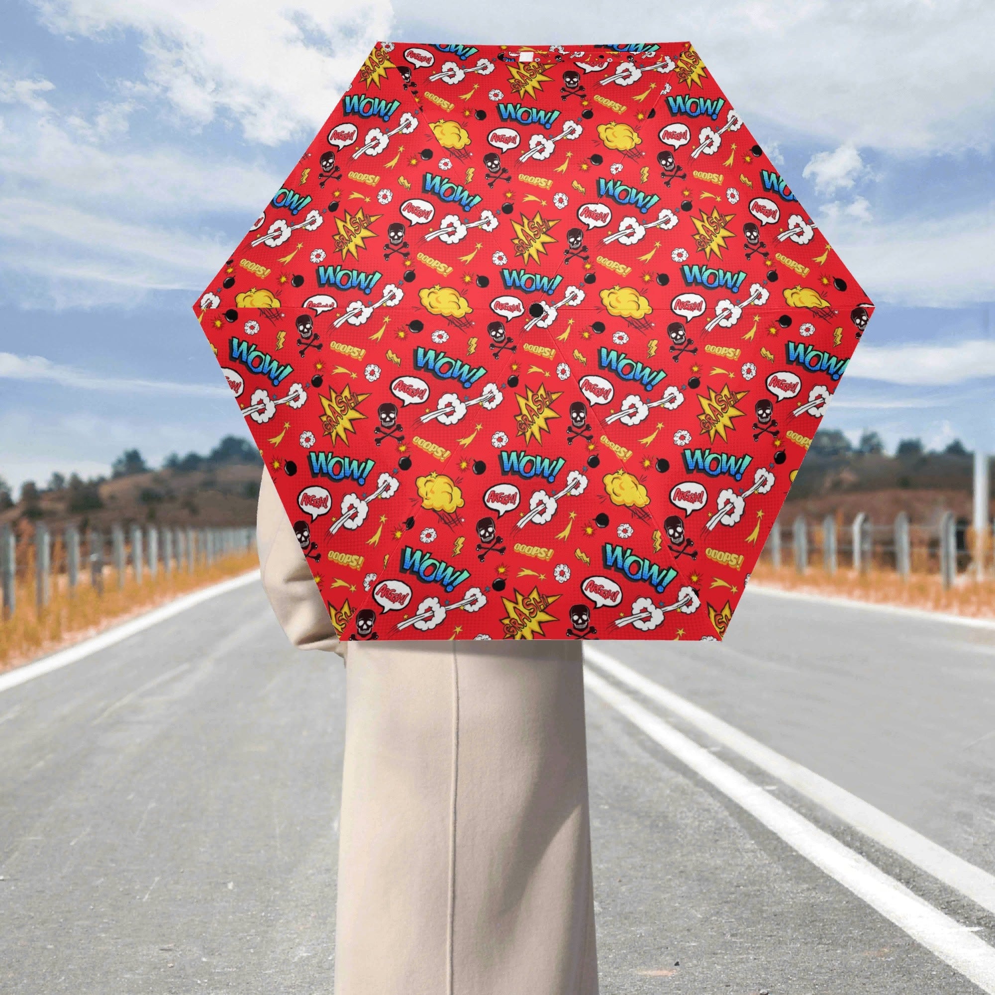 Comic Book Red Compact Automatic Umbrella Compact Automatic Umbrella comic Printed Offshore