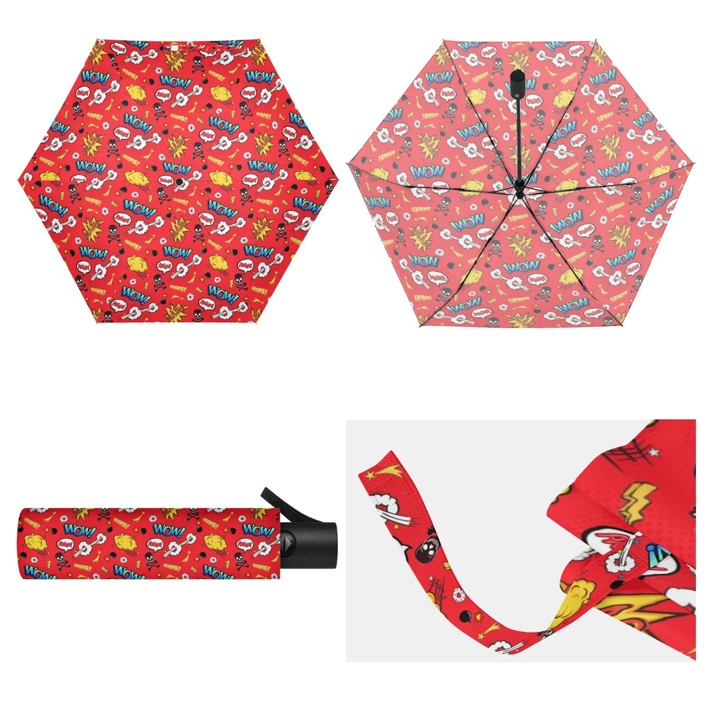 Comic Book Red Compact Automatic Umbrella Compact Automatic Umbrella comic Printed Offshore