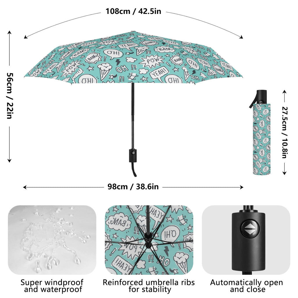 Comic Book Speech Bubbles Compact Automatic Umbrella Compact Automatic Umbrella comic Printed Offshore