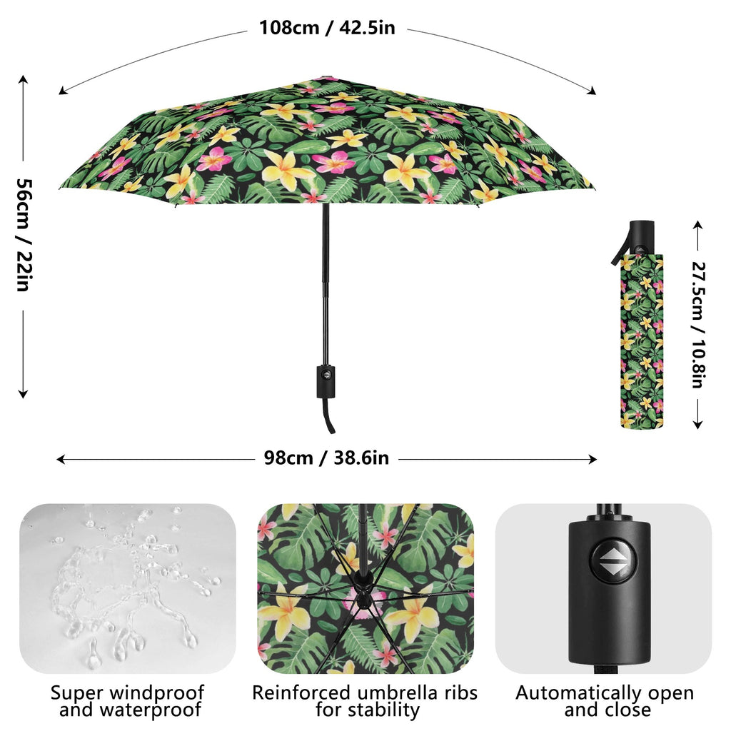 Frangipani Compact Automatic Umbrella Compact Automatic Umbrella Plants Printed Offshore